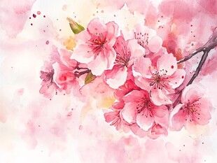 桃花水彩画