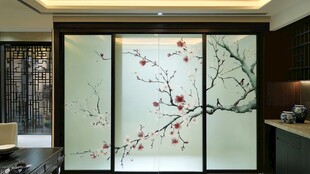 手绘梅花玻璃画