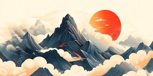 高端山水线包装插画