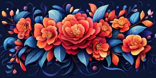 3d浮雕缤纷花卉