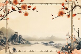 中式梅花阁楼背景