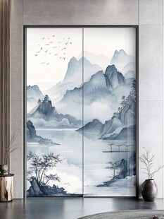山水画玻璃屏风