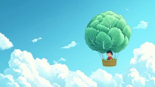 儿童看向热气球插画