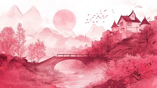 粉红宫殿插画城堡幻想