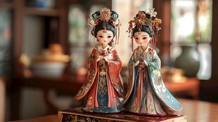 绢人人物人偶摆件