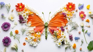 美丽绽放璀璨花朵蝴蝶