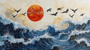 海浪仙鹤海浪酒店壁画