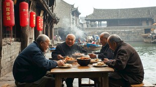 古镇茶铺食客