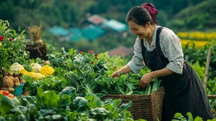 农家择菜场景