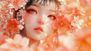 桃花美人插画