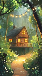 森林小木屋夜景