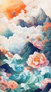 古风海浪包装插画