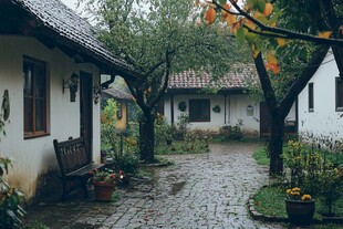 雨天庭院