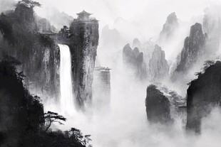墨韵禅意山峰云雾风景