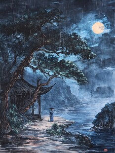 虎溪夜月景点插画