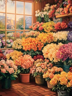 花卉盒景高清油画