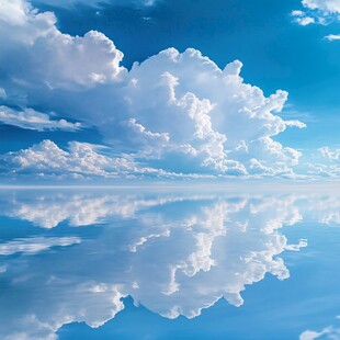 蓝天白云水面壁纸