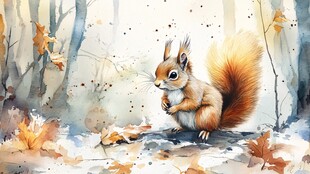 软萌松鼠手绘装饰画