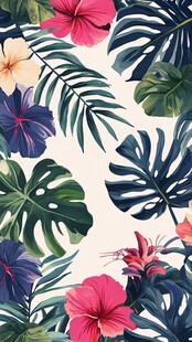 田园风热带树叶花朵