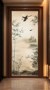高端壁画竹林双雀图