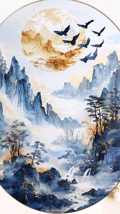 圆形山水装饰画背景