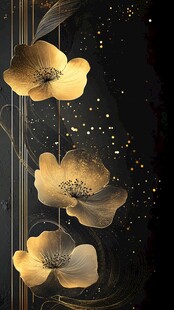 轻奢金色牡丹花线条