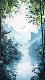 意境山水竹林装饰画