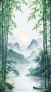 意境山水竹林装饰画