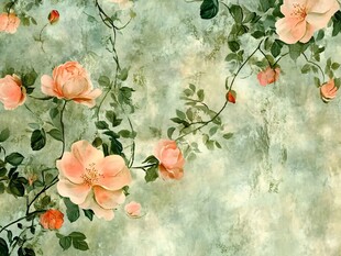 水彩牡丹手绘花鸟壁画