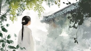 穿韩服的女孩背影