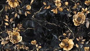 轻奢金色牡丹花线条