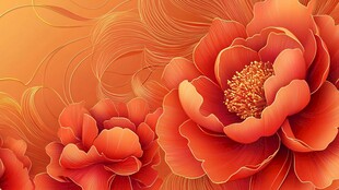 轻奢金色牡丹花线条