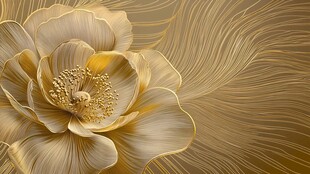 轻奢金色牡丹花线条