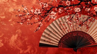 折扇红墙梅花
