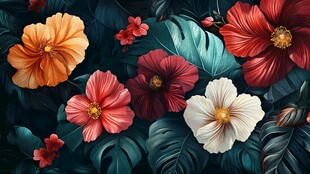 田园风热带树叶花朵