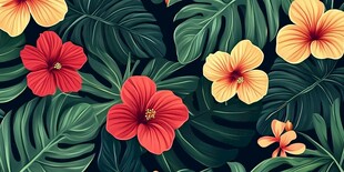 田园风热带树叶花朵