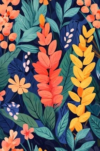 田园风热带树叶花朵