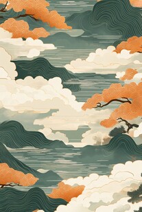 海浪仙鹤云纹中式背景