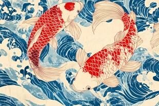 禅意招财鲤鱼插画