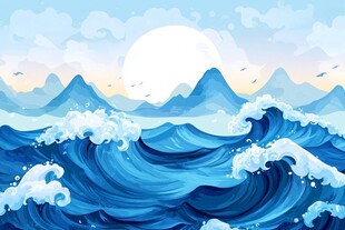 古风海浪包装插画