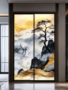 山水画玻璃屏风