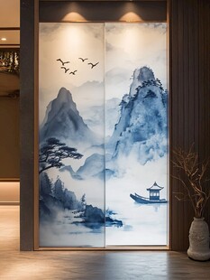 山水画玻璃屏风