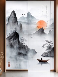 山水画玻璃屏风