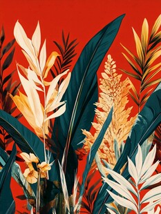 芭蕉叶中式花鸟植物