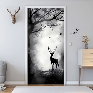 手绘鹿黑白简约挂画