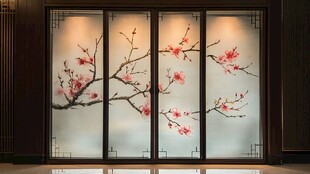 酒店客厅走廊梅花花鸟