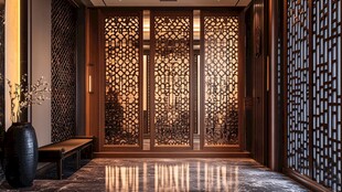 高档小区内景中式屏风