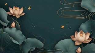 深蓝背景荷花图