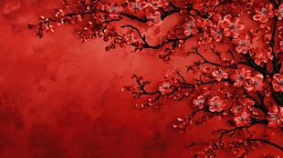杏花红底图