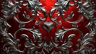 浮雕花卉与爱心红色